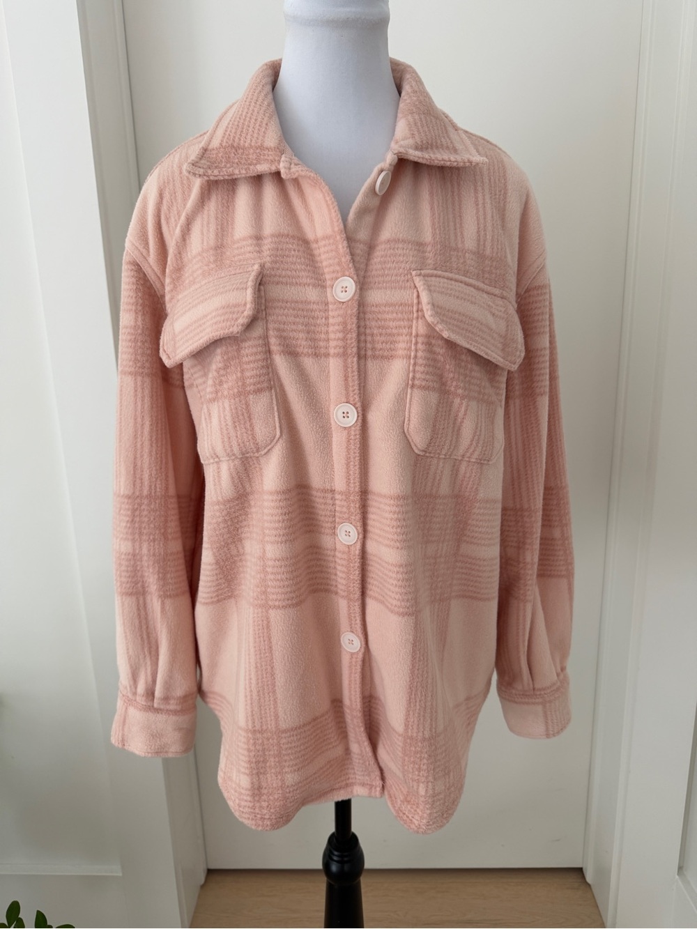 Z SUPPLY Tucker Fleece Plaid Shirt Jacket Shacket Pink Plaid Cozy Loungewear